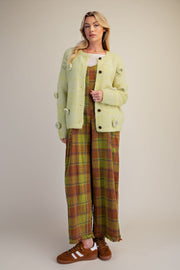 FLORAL CORSAGE DETAILING SWEATER CARDIGAN