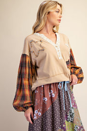 STAR PATCH WATSHED COTTON KNIT TOP