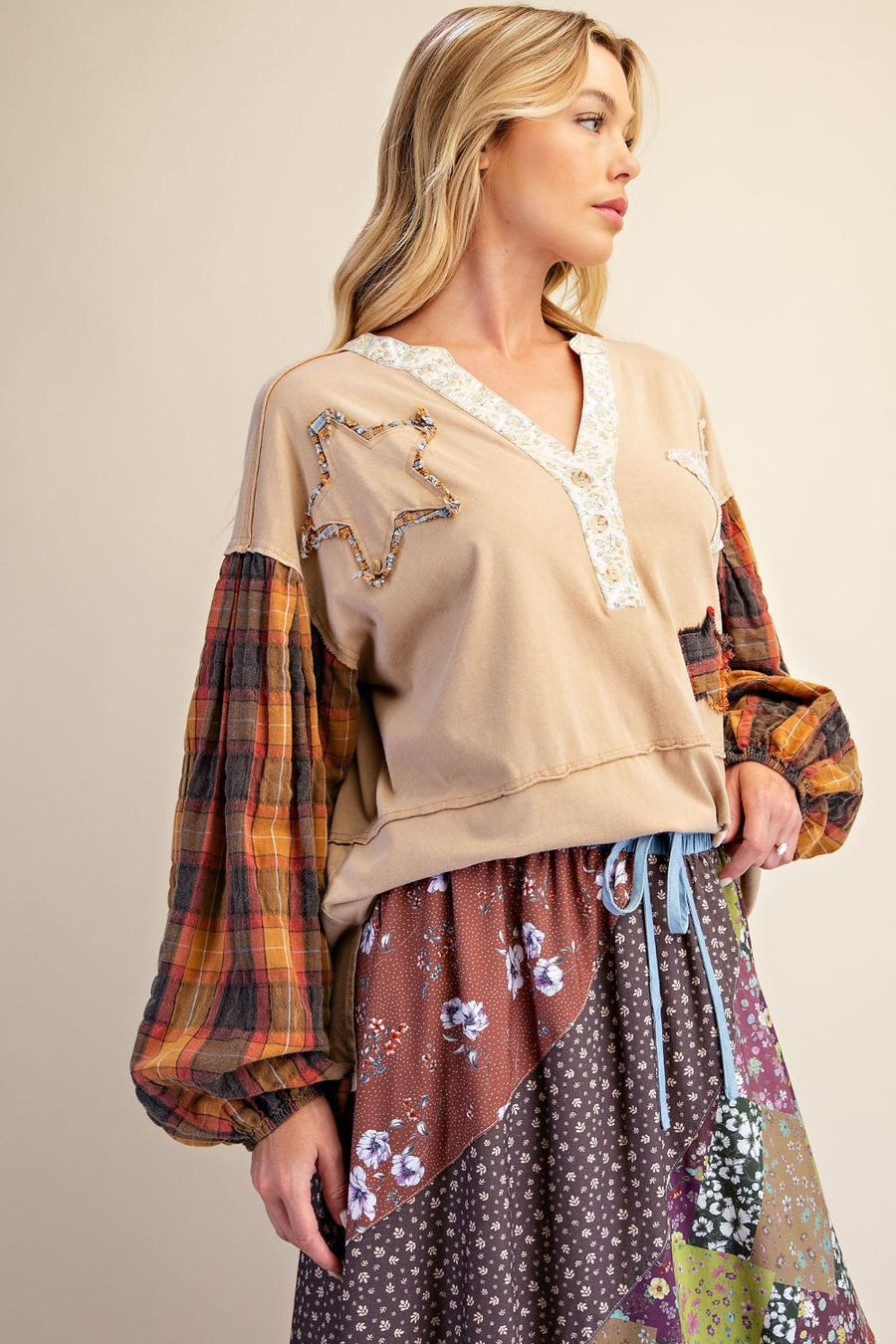STAR PATCH WATSHED COTTON KNIT TOP