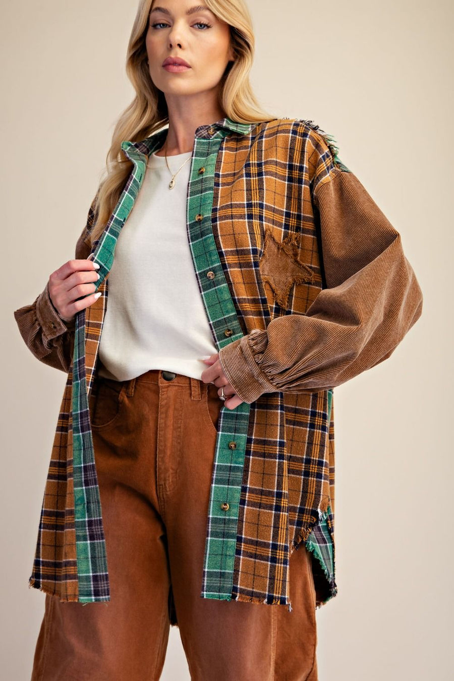 WASHED PLAID SHIRT JACKET